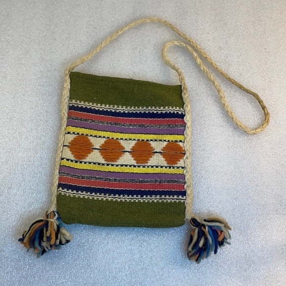 Greek motif tan pattern travel crossbody two small totes boho festival lot of 2 - Picture 3 of 13